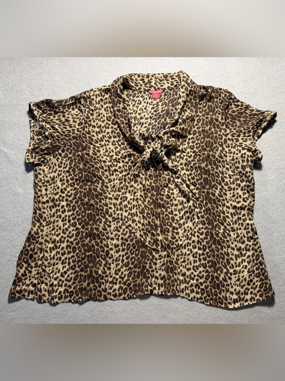 Sunny Leigh Women’s 3X Leopard Print Blouse Brown Tie Neck Plus Size Top